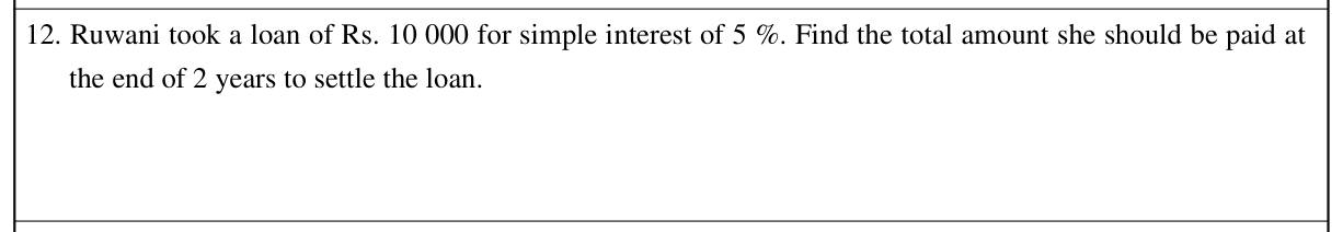 Paper I Part A Q12: Total repayment of a simple interest loan