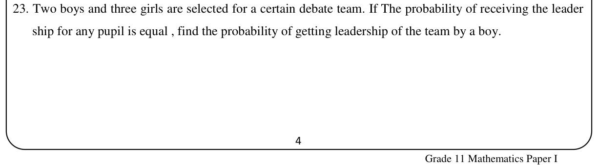 Paper I Part A Q23: Probability a boy is chosen as leader