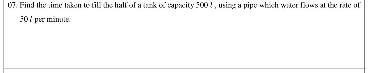 Paper I Part A Q7: Time to fill half a tank at a given rate