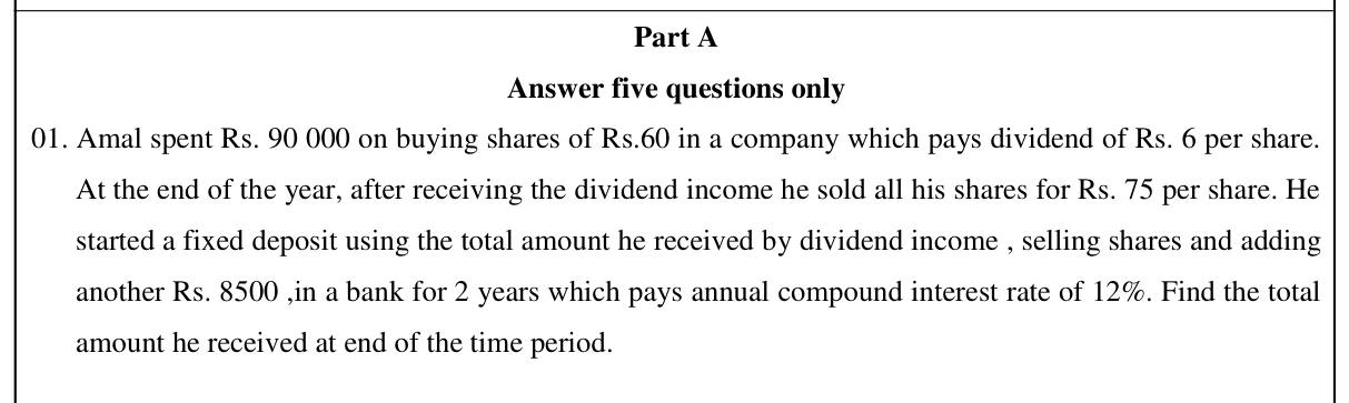 Paper II Part A Q1: Shares income reinvested in a two-year compound interest deposit