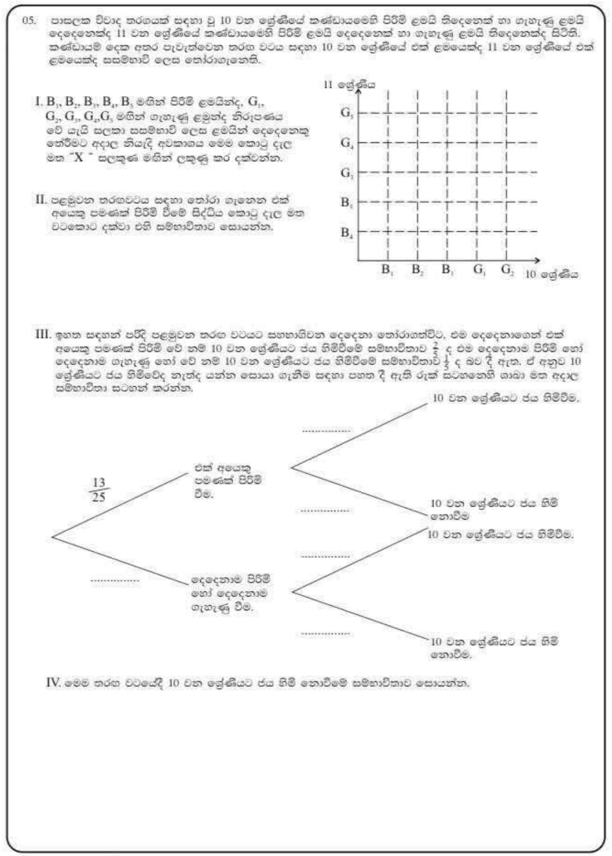Paper I Part B Q5: Grid of student pairs and tree diagram for winning