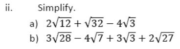 Paper I QII.1(ii): Simplify sums of surds after reducing each surd