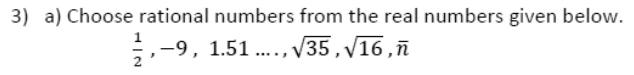 Paper I QII.3(a): Pick the rational numbers from a mixed list