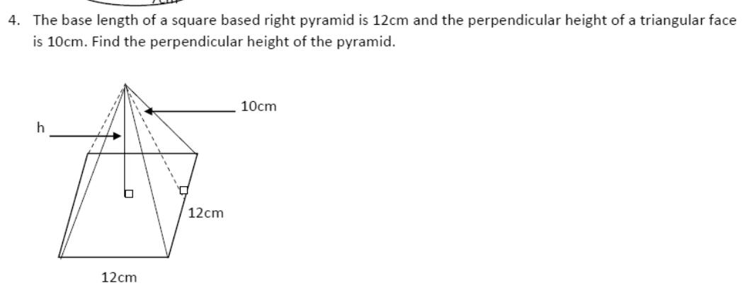 Paper I QI.4: Vertical height of a pyramid by Pythagoras