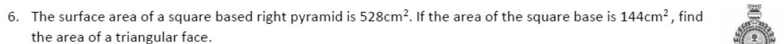Paper I QI.6: Area of one face from total and base