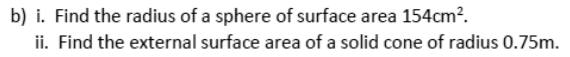 Paper I QII.3(b): Sphere radius from area; surface for radius 0.75 m
