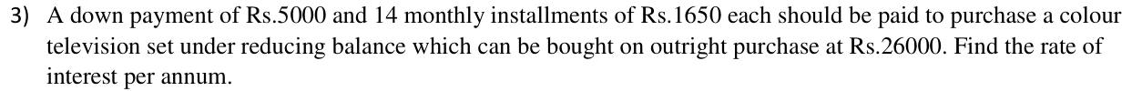 Paper I QII.3: Annual interest rate from instalment plan on reducing balance