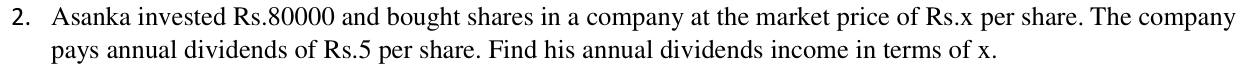 Paper I QI.2: Annual dividend income in terms of share price x