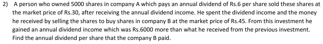 Paper I QII.2: Dividend per share in a second company after reinvesting