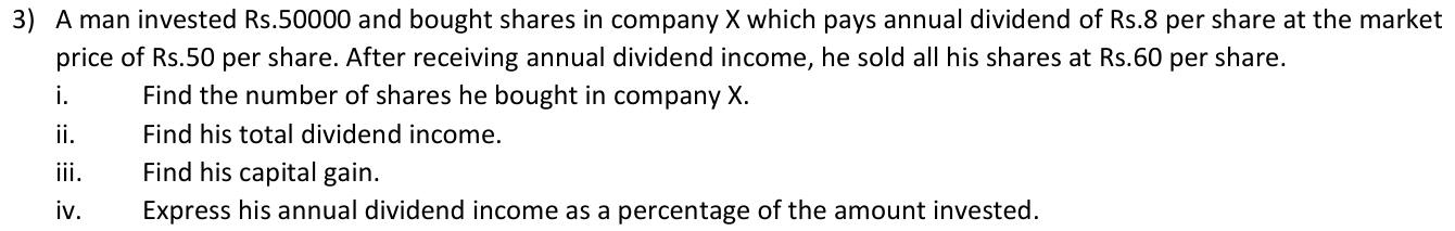 Paper I QII.3: Shares, dividend, capital gain and dividend percentage