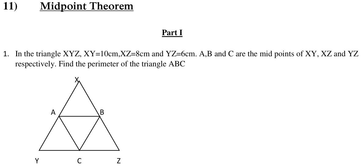 Paper I QI.1: Perimeter of the triangle formed by joining three midpoints