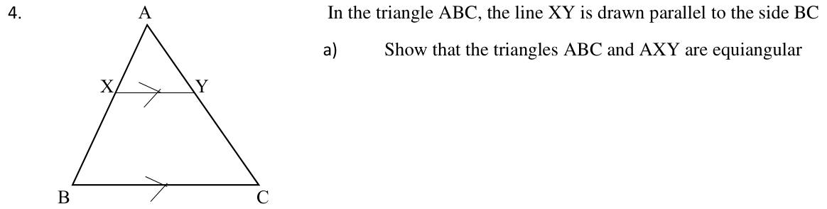 Paper I QI.4(a): Show the small and large triangles are equiangular