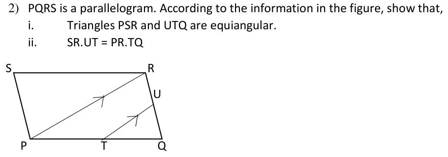Paper I QII.2: Parallelogram with a line parallel to a diagonal: equiangular and product