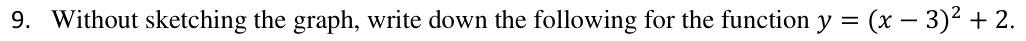 Paper I QI.9: Axis of symmetry and turning point from vertex form