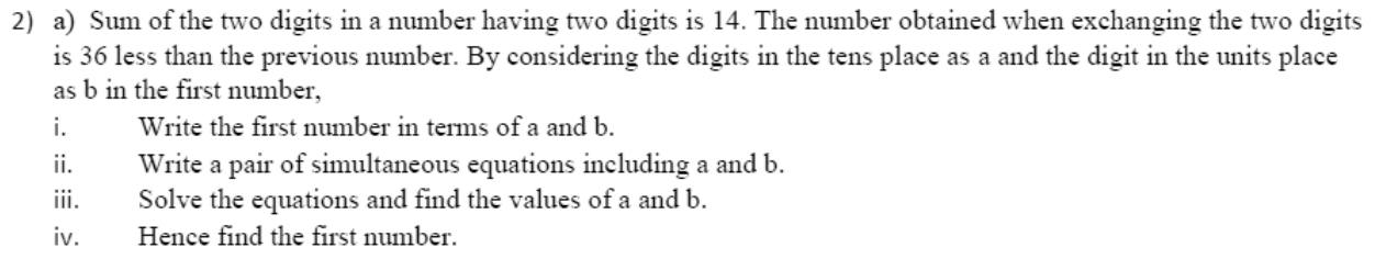 Paper I QII.2(a): Two-digit number from digit sum and reversal difference