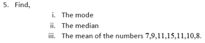 Paper I QI.5: Mode, median and mean of seven numbers