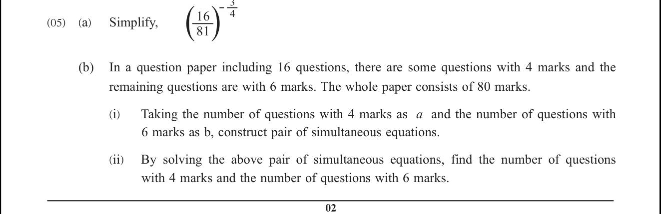 Paper II Part A Q5: Fraction to a negative rational power; simultaneous equations for marks