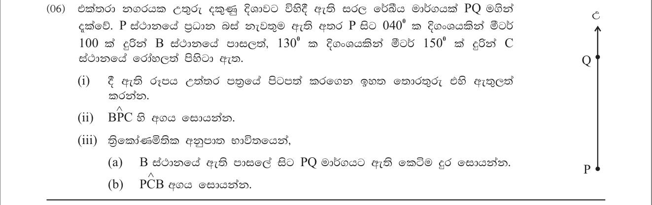 Paper II Part A Q6: Bearings sketch; angle, shortest distance to the road, angle via tangent