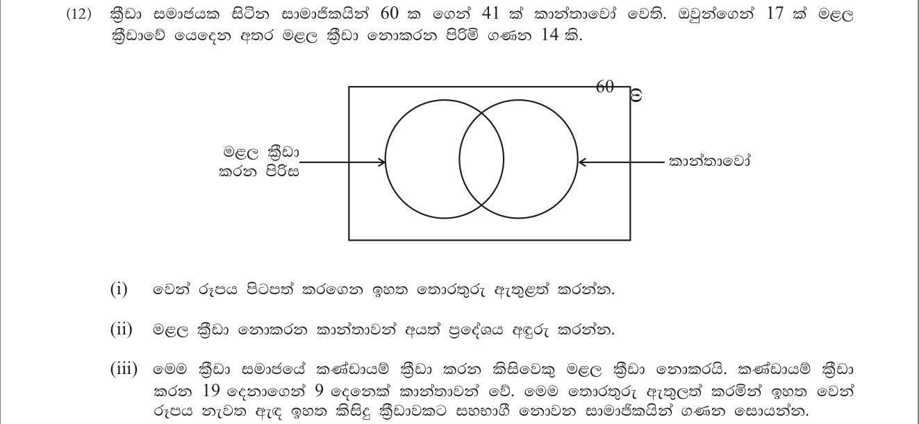 Paper II Part B Q12: Venn diagram for club members; add a disjoint third set