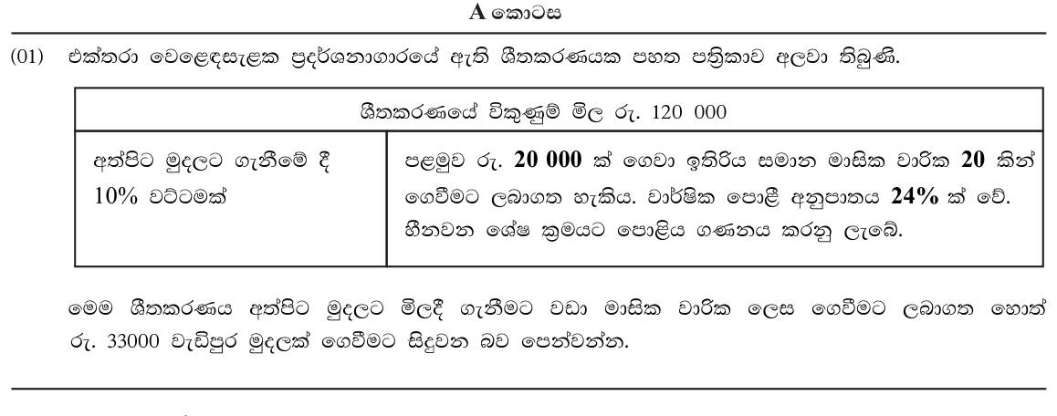 Paper II Part A Q1: Instalment plan with reducing balance interest versus discounted cash price
