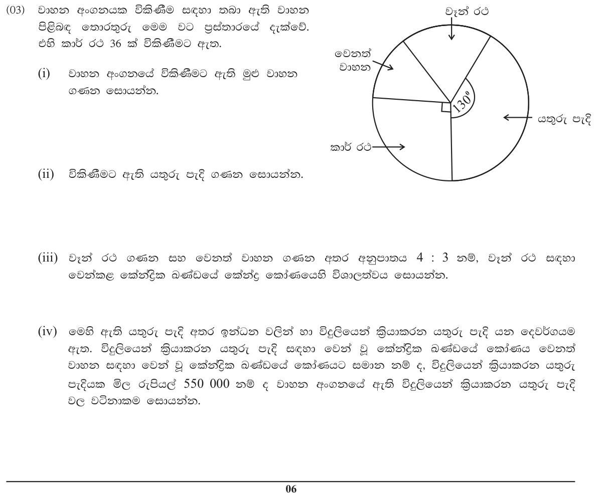 Paper I Part B Q3: Pie chart of vehicles: totals, sector angles, value of a group