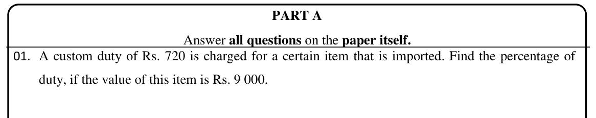 Paper I Part A Q1: Customs duty as a percentage of value