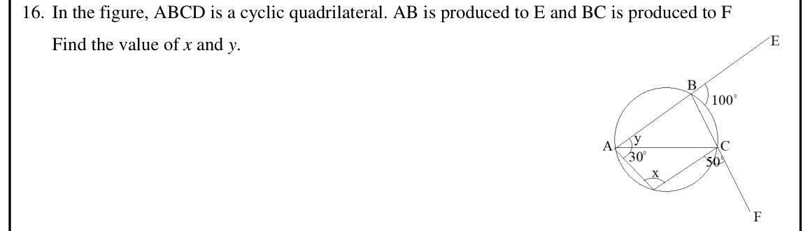 Paper I Part A Q16: Angles of cyclic quadrilateral using exterior angles