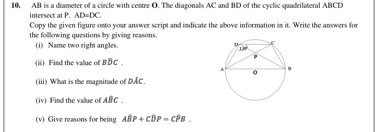 Paper II Part B Q10: Angles in cyclic quadrilateral on a diameter