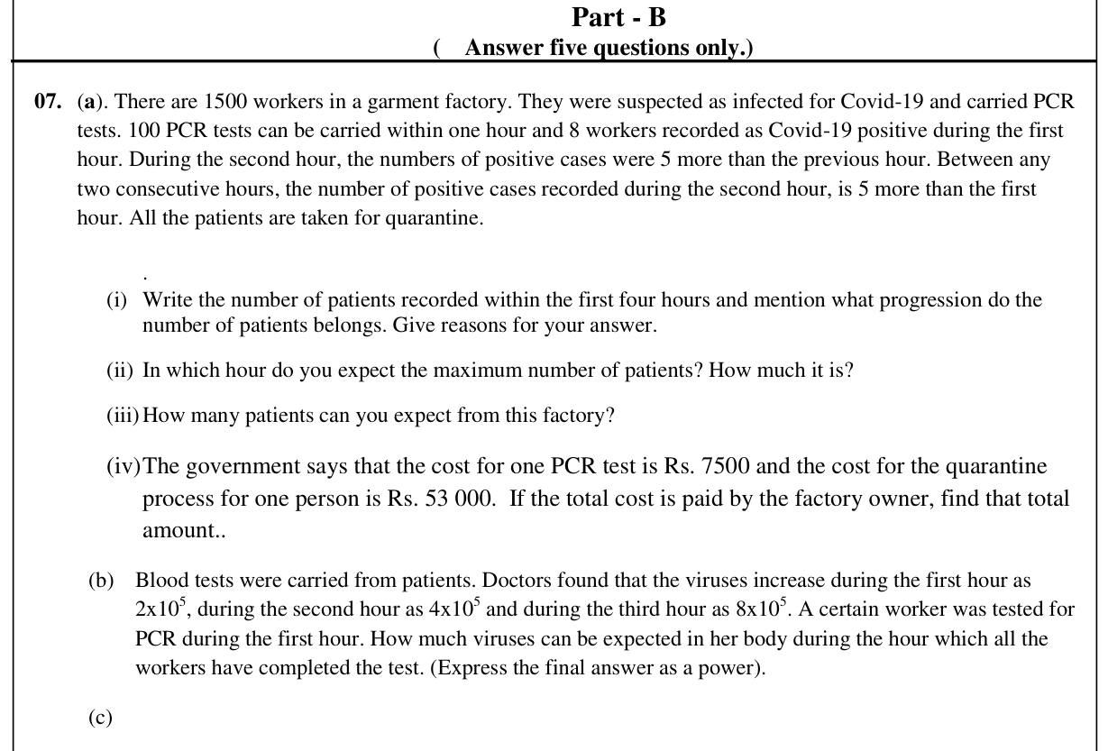 Paper II Part B Q7: COVID cases as an AP; testing costs; virus GP