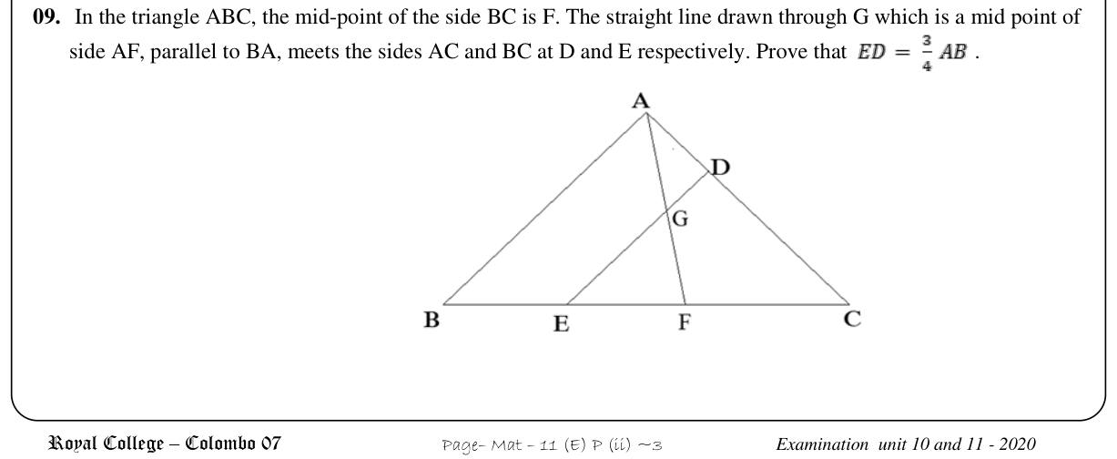 Paper II Part B Q9: Prove ED is three quarters of AB