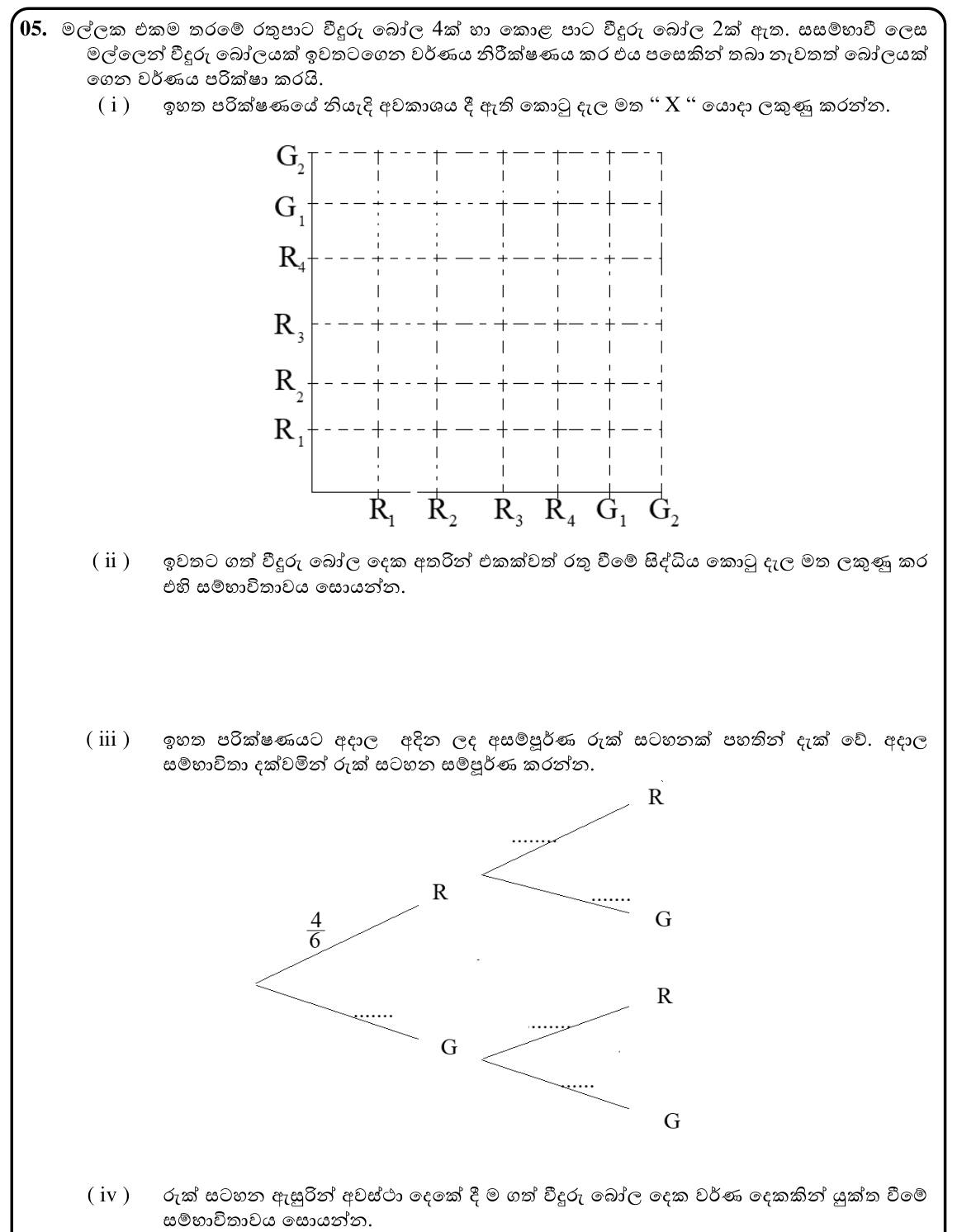 Paper I Part B Q5: Marbles without replacement: grid and tree diagram