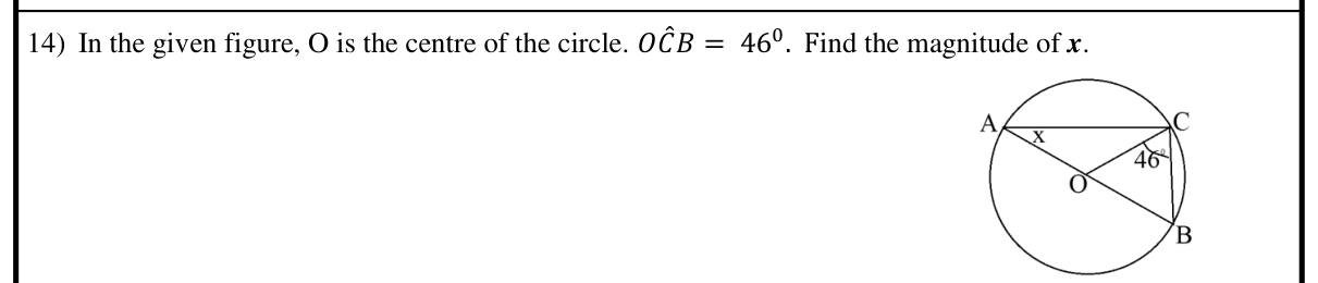 Paper I Part A Q14: Angle with a diameter and an isosceles triangle