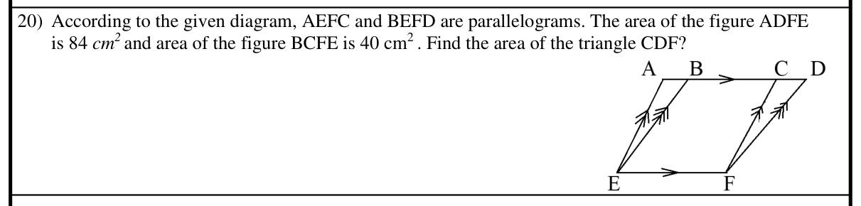 Paper I Part A Q20: Triangle area from parallelograms on the same base