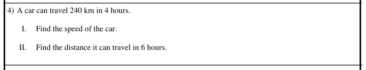 Paper I Part A Q4: Speed of a car and distance in a longer time
