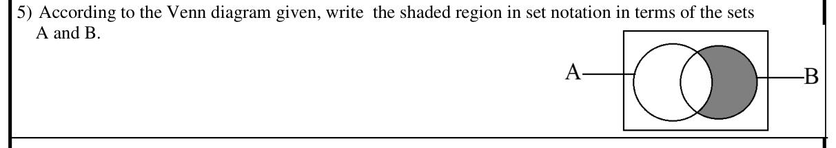 Paper I Part A Q5: Write a shaded Venn region in set notation
