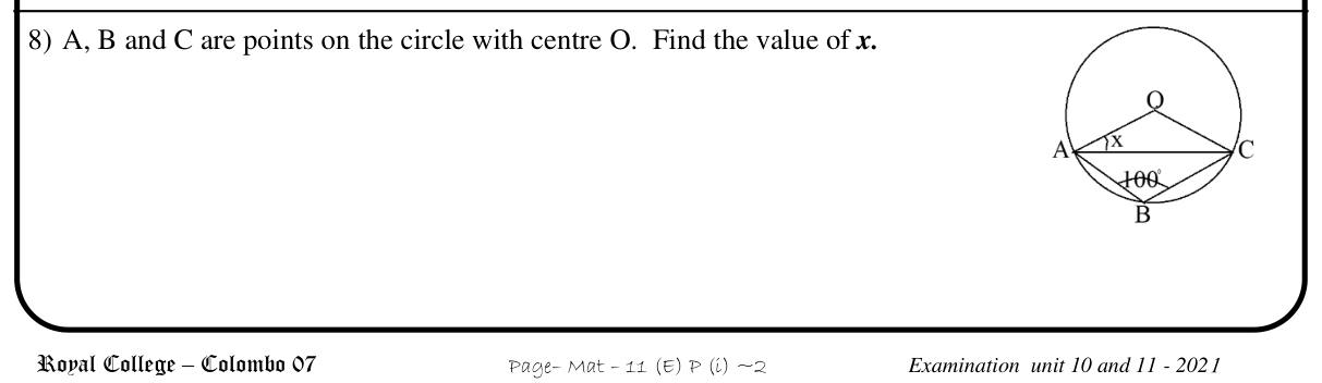 Paper I Part A Q8: Base angle using reflex centre angle