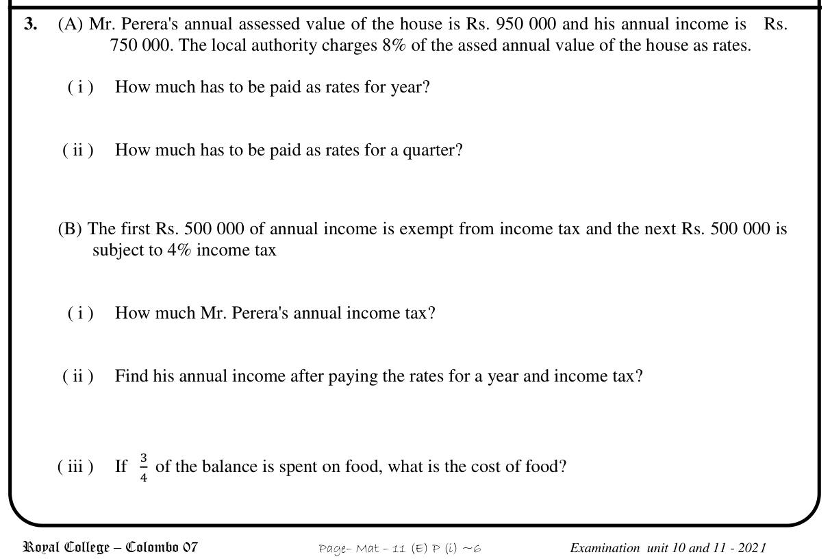 Paper I Part B Q3: Rates, income tax and spending on food