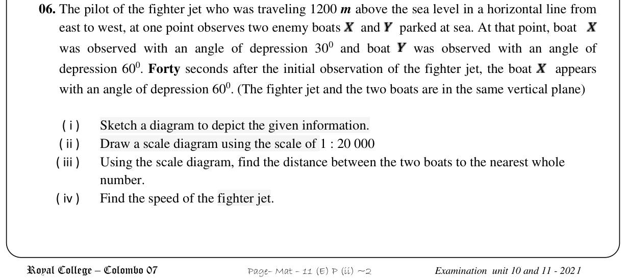 Paper II Part A Q6: Jet observes two boats: scale drawing, distance, speed