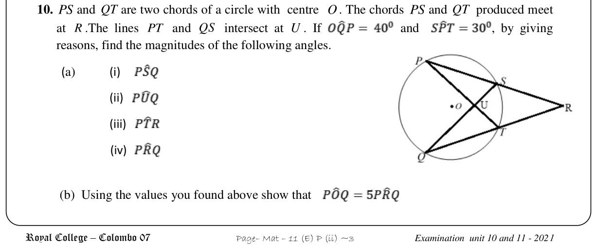 Paper II Part B Q10: Angles from intersecting chords produced outside a circle