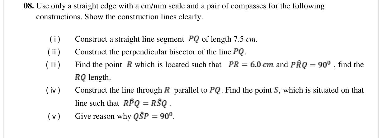 Paper II Part B Q8: Construct right angle on a diameter; parallel line; same segment