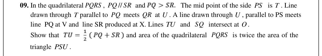 Paper II Part B Q9: Trapezium midline equals half the sum; area relation
