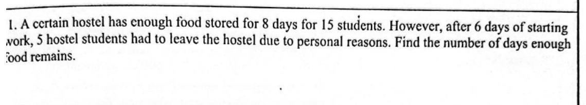 Paper I Part A Q11: Days food lasts after some hostel students leave