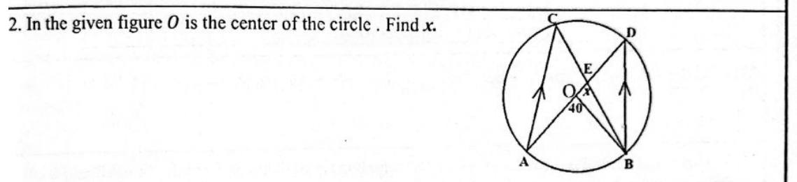 Paper I Part A Q12: Angle at chord intersection using centre angle and parallel chords