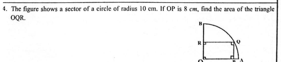 Paper I Part A Q14: Triangle area inside a quarter circle via Pythagoras