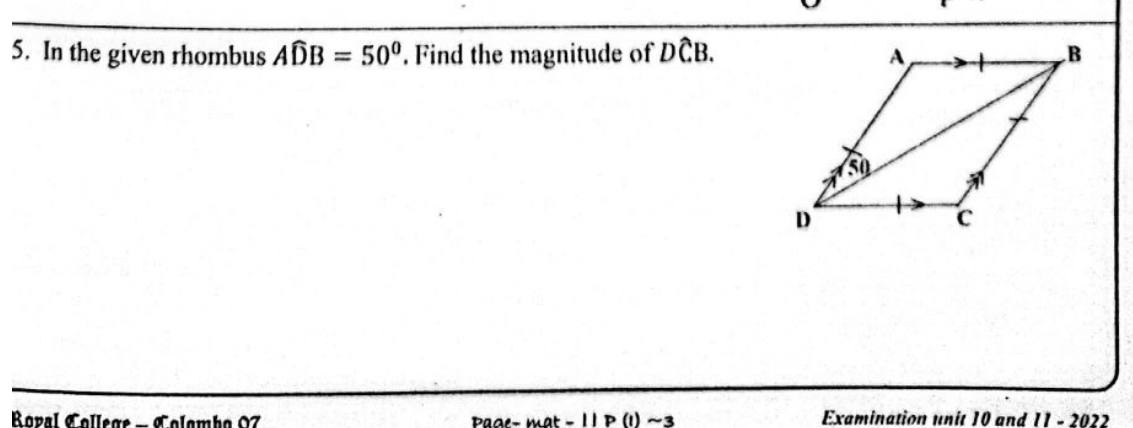 Paper I Part A Q15: Rhombus angle from the angle between diagonal and side