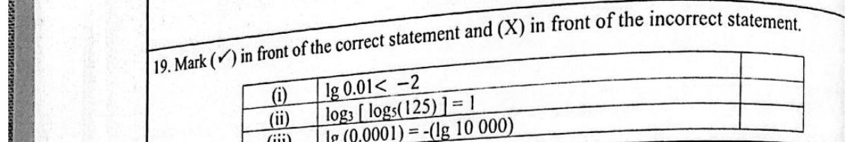 Paper I Part A Q19: True or false for three logarithm statements