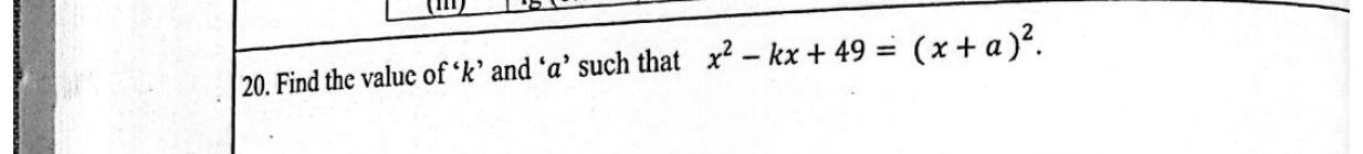 Paper I Part A Q20: Match a quadratic to a perfect square