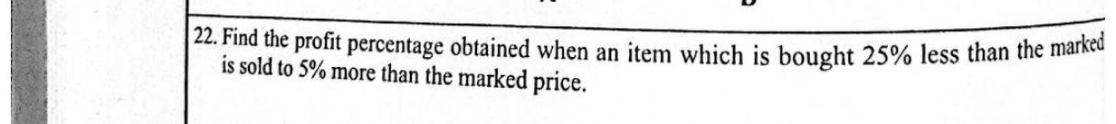Paper I Part A Q22: Profit percentage from discount on buying and markup on selling