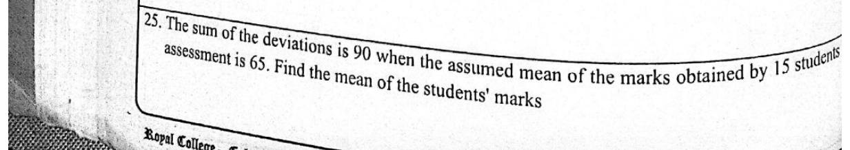 Paper I Part A Q25: Mean from an assumed mean and sum of deviations