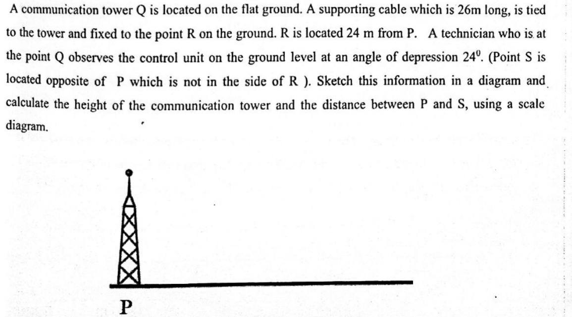 Paper II Part B Q9: Tower height from a cable; distance via angle of depression
